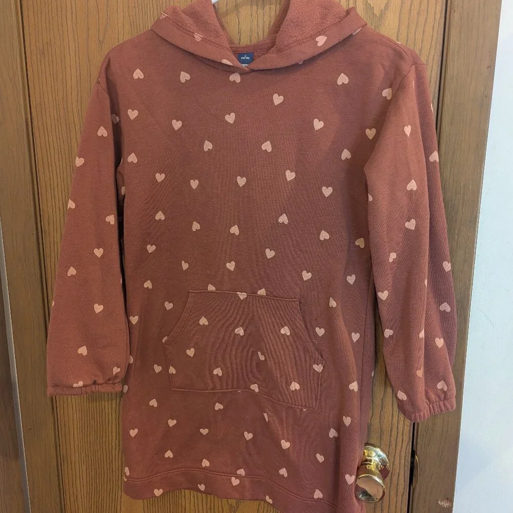 Old Navy Long Sleeve Hooded Heart Sweatshirt Dress Pink-Girls Size L (10-12)‎